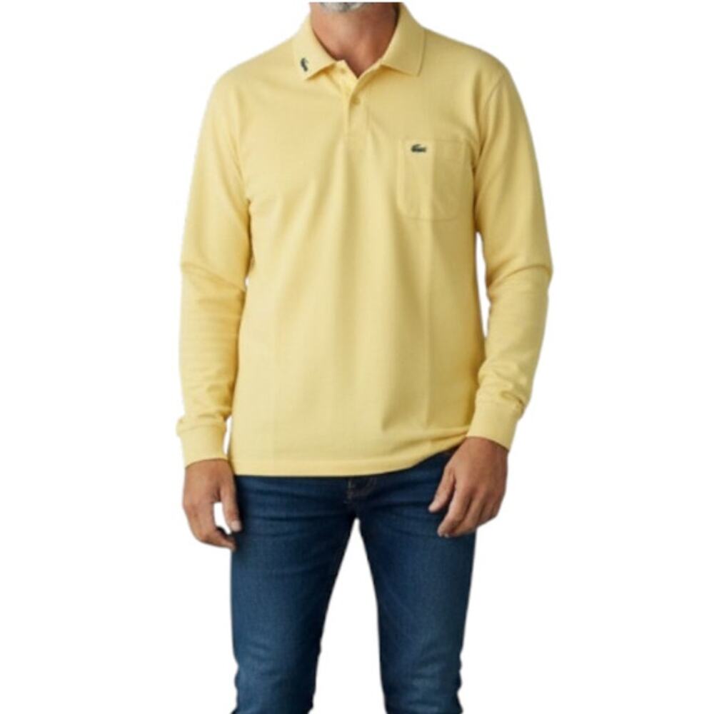 LACOSTE Logo-Patch Polo Shirt Sz M Yellow Classic Timeless Travel Made In France
